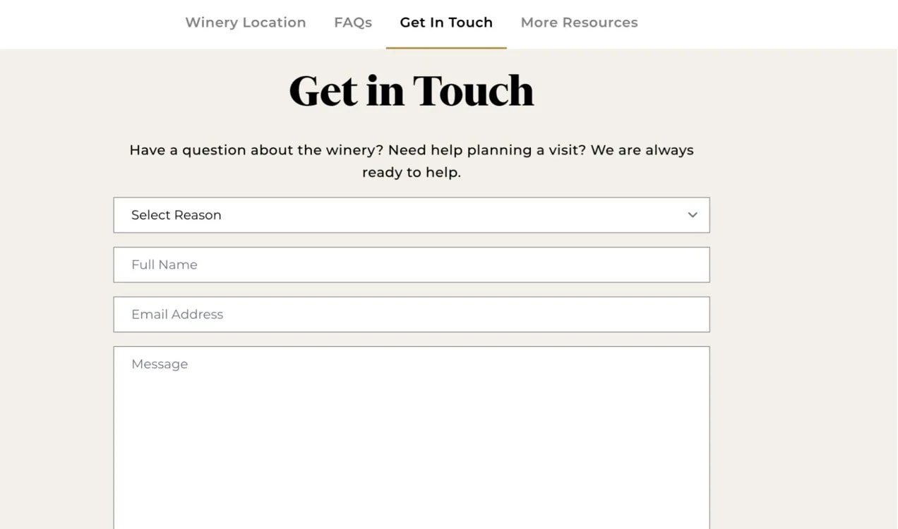 form with the title "Get in Touch" and several fields