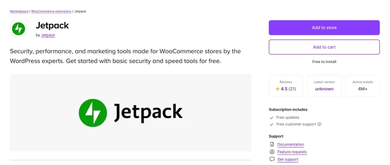 Jetpack extension page