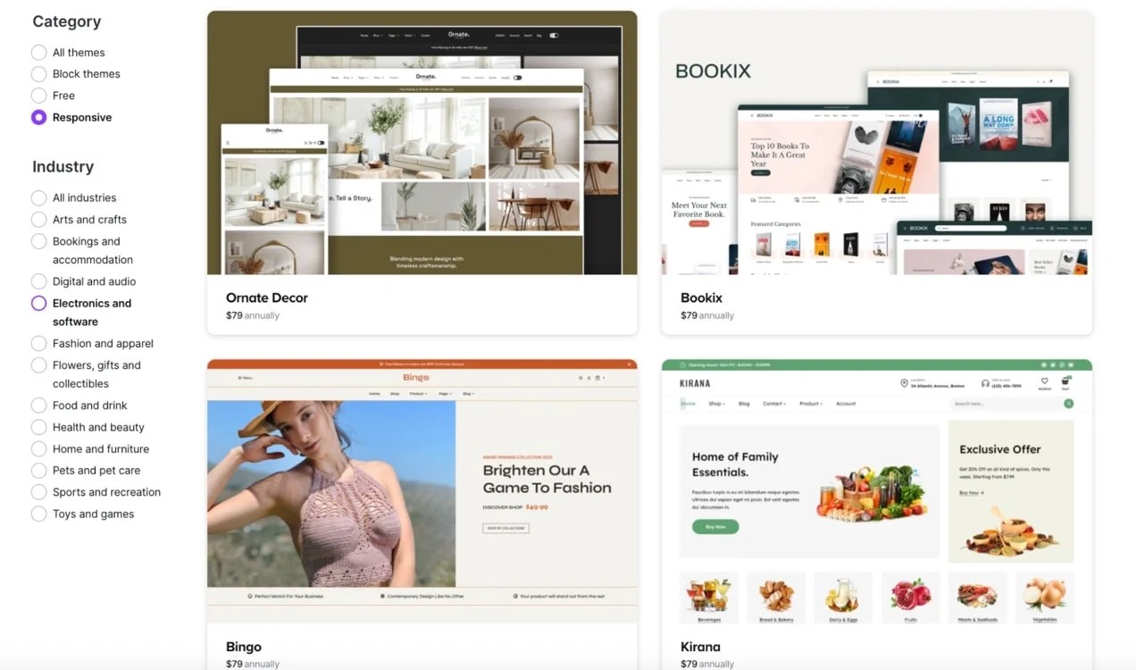 grid of themes from WooCommerce