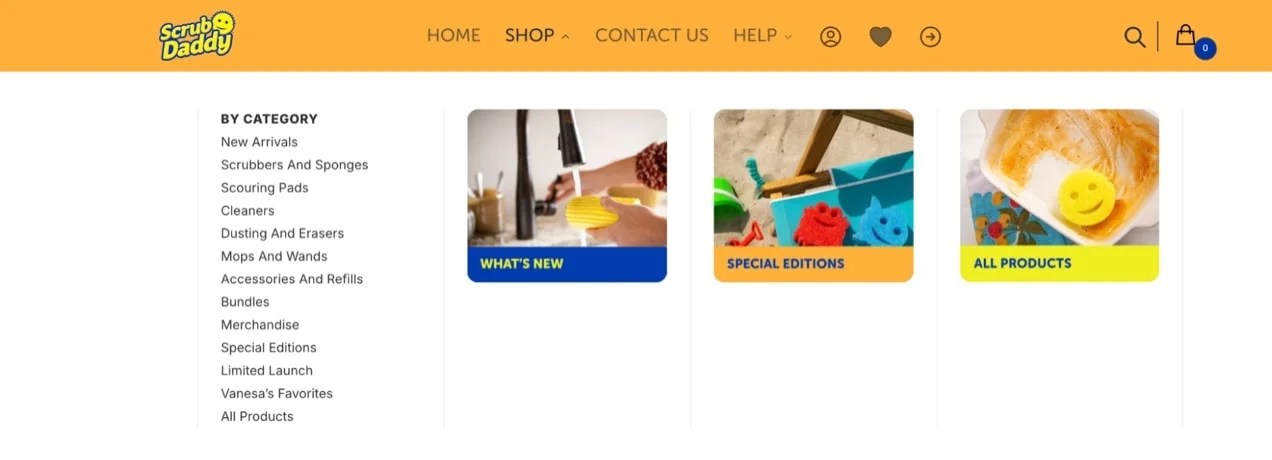 Scrub Daddy site with a mega menu