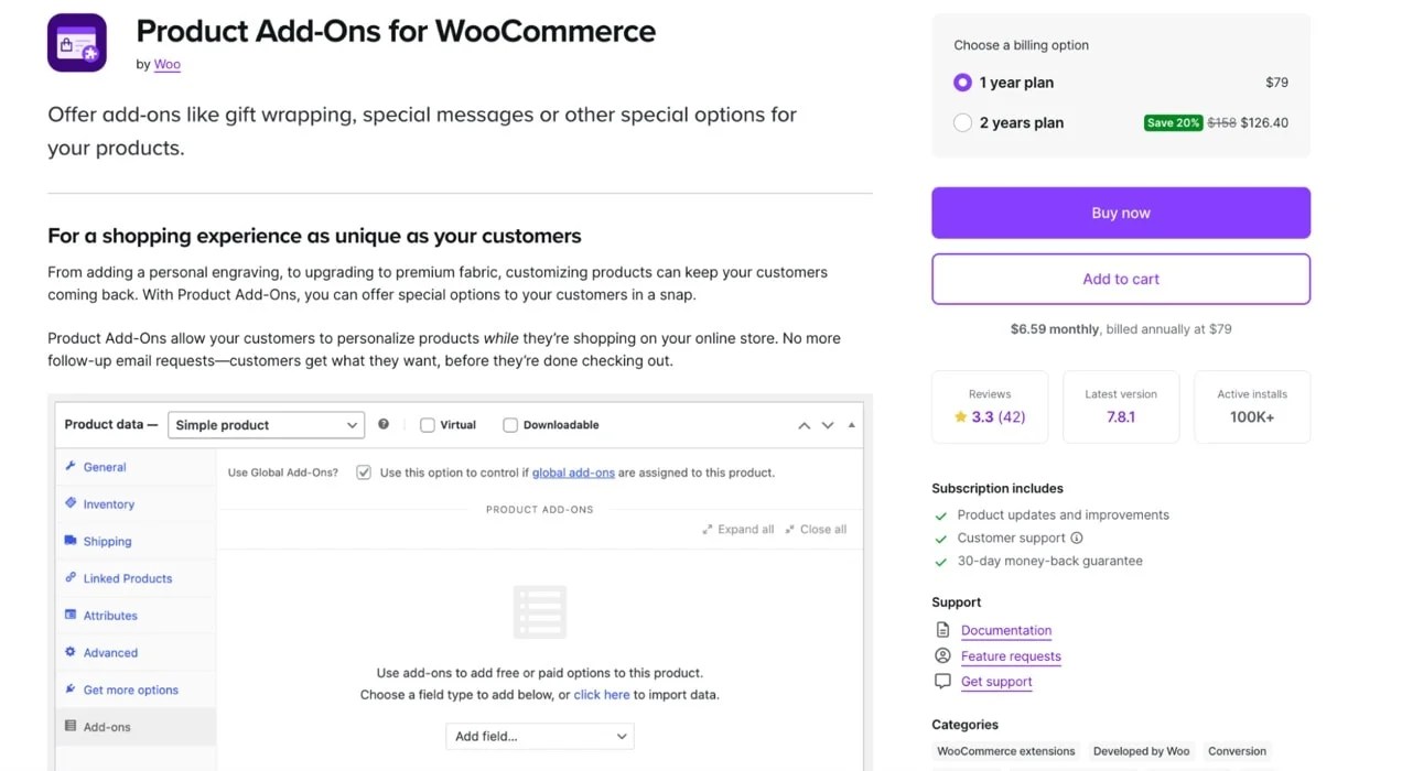 Product Add-Ons extension page