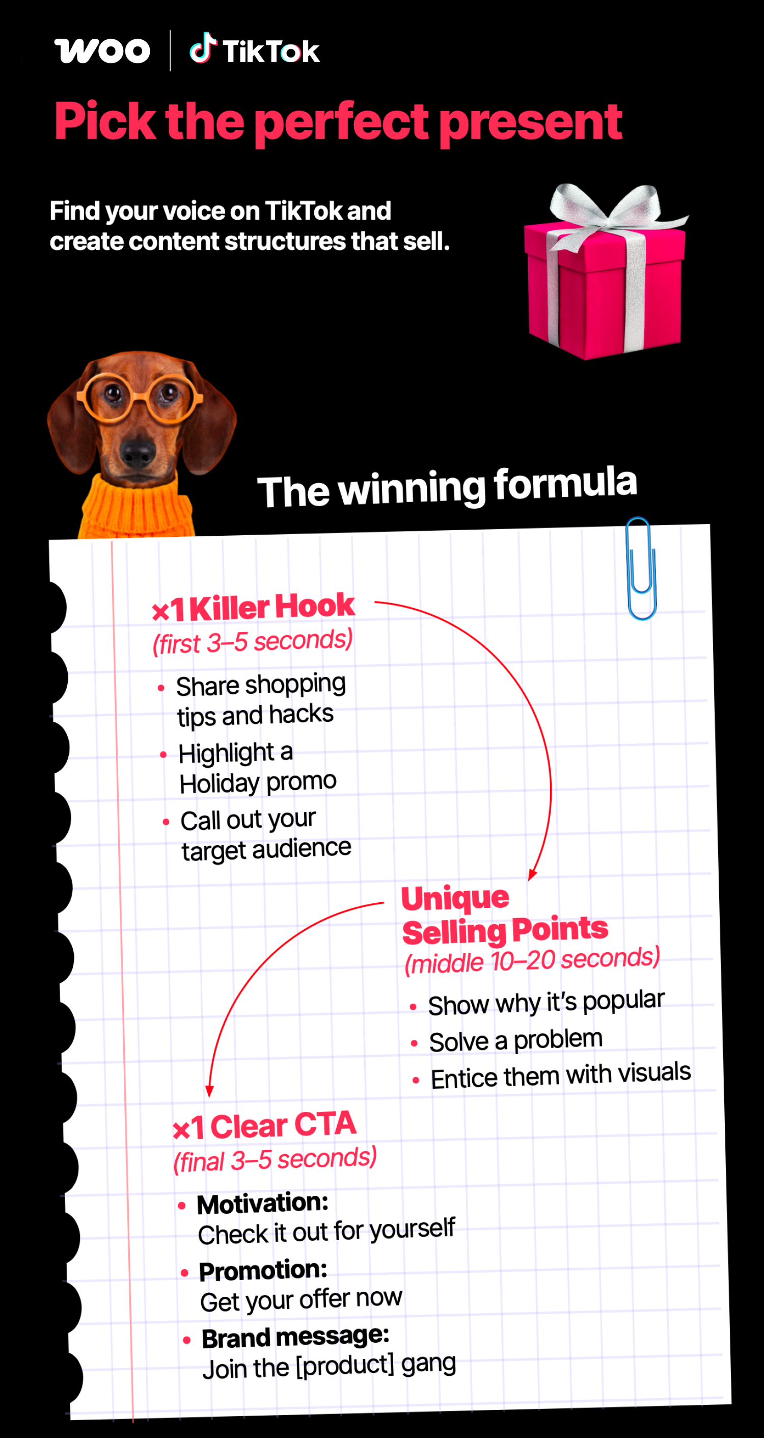 Help your WooCommerce store succeed on TikTok with a great hook, unique selling points, and a clear CTA.