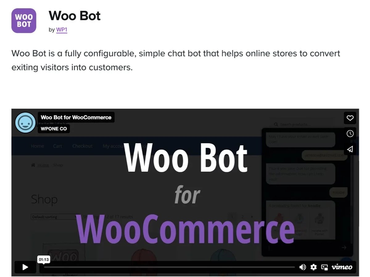 Woo Bot for WooCommerce extension page
