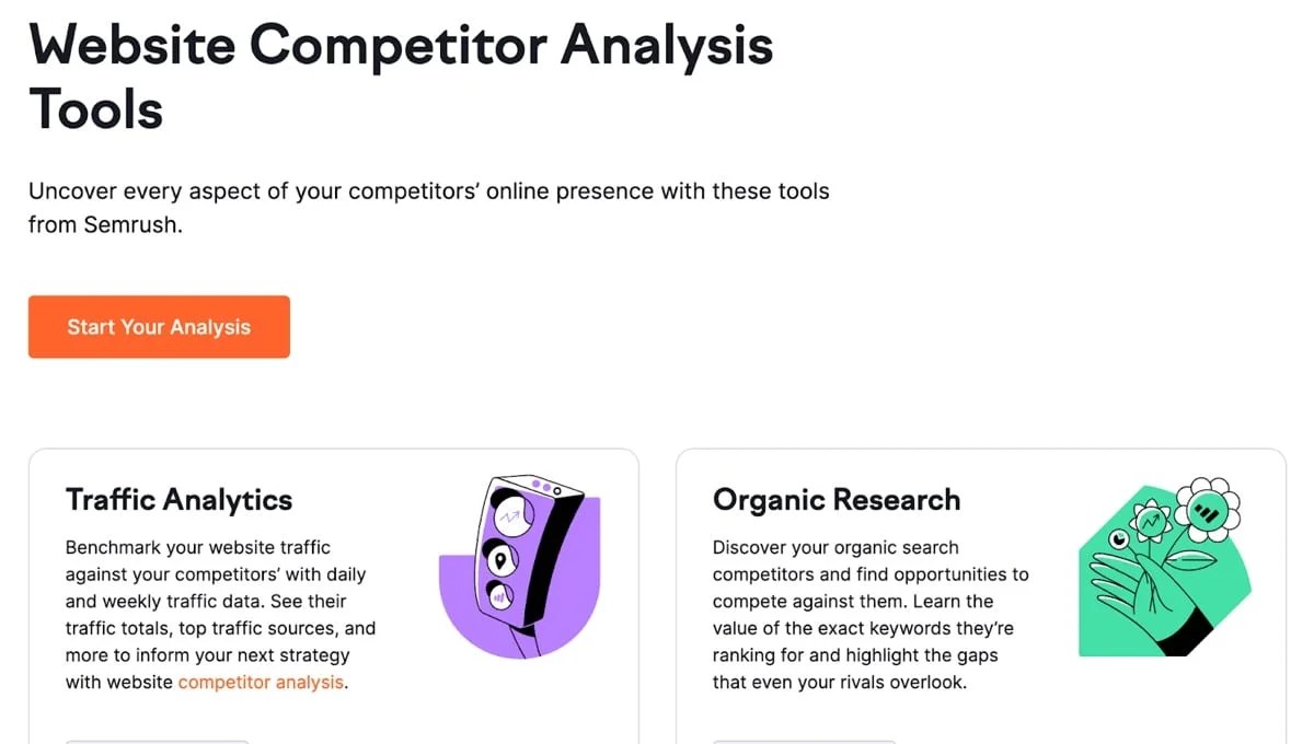 website competitor analysis tools page