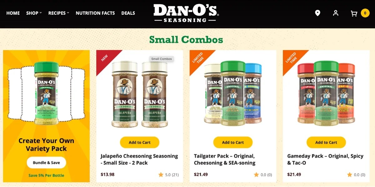 Dan-O's seasoning create your own variety pack page