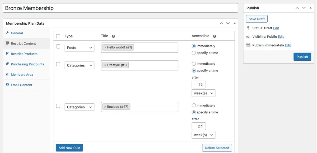 creating a membership that includes specific posts 
