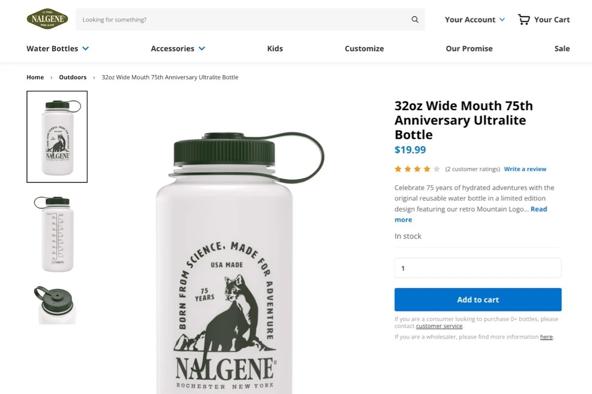 Nalgene water bottle product page
