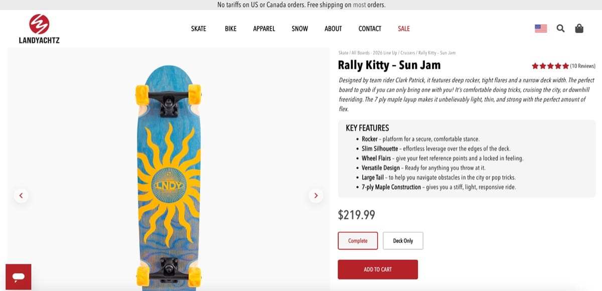 Rally Kitty skateboard on the Landyachtz site